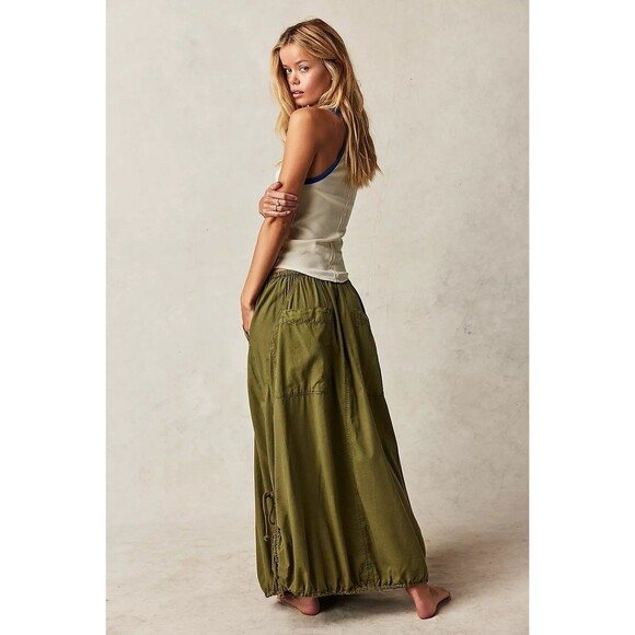 Free People Picture Perfect Parachute Maxi Skirt Pull-On Cotton XS New 282492 - Picture 4 of 9